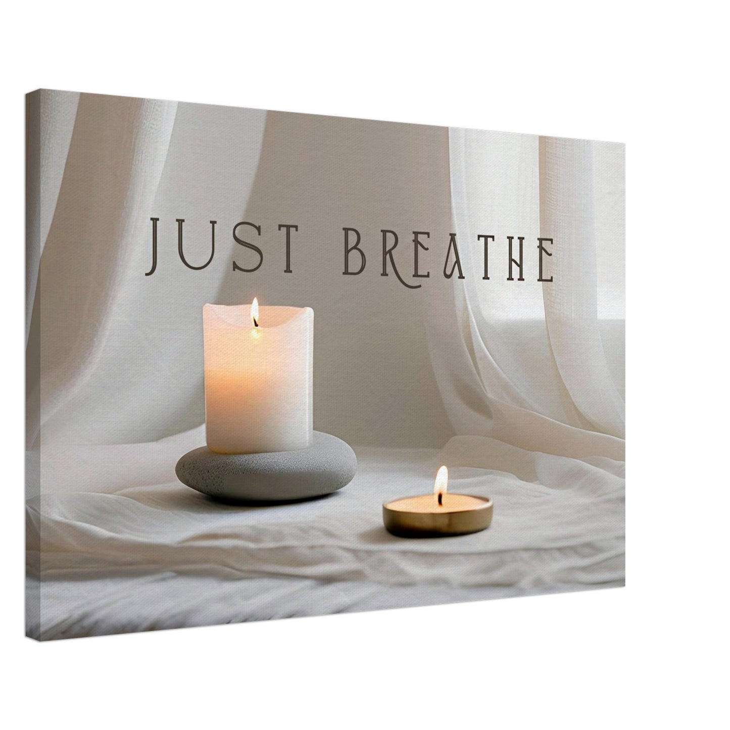 Recovery canvas art with quote "Just Breathe" and warm candlelight background