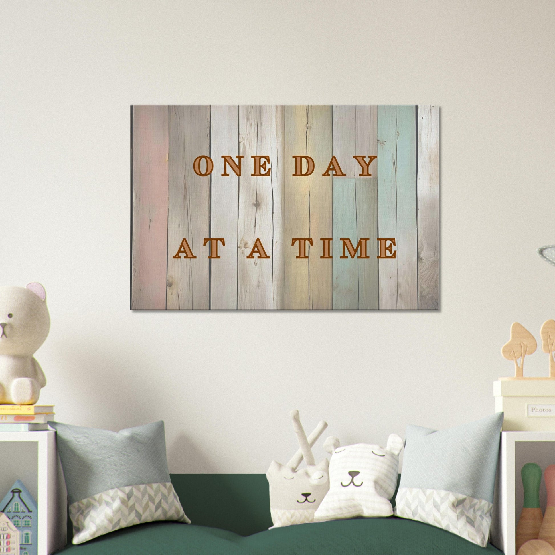 Rustic-style canvas print featuring recovery message and calming colors