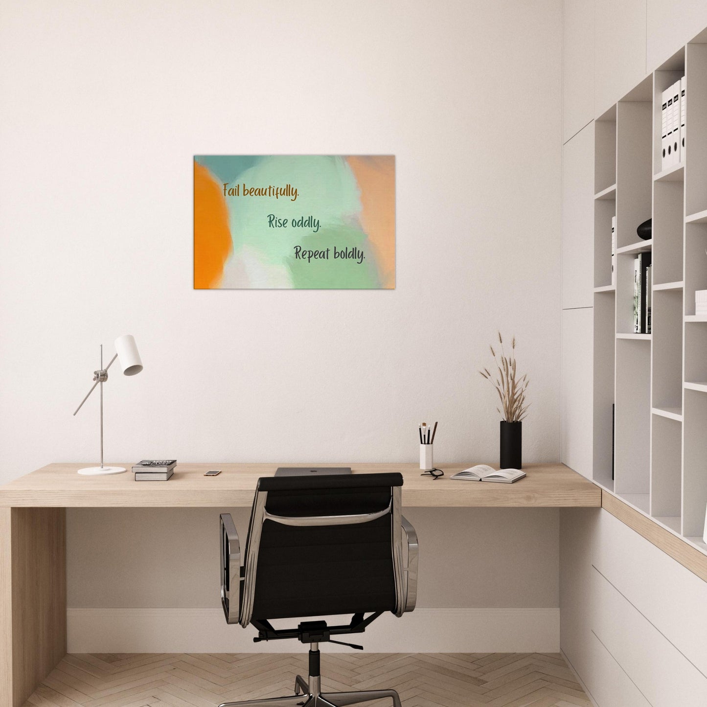 Canvas art featuring colorful background and quirky motivational phrase

