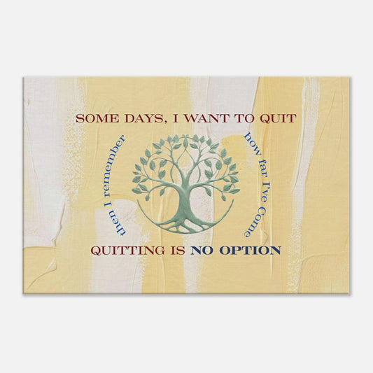 Quote wall art on soft yellow and white with sage tree of life-about pushing through, not giving up