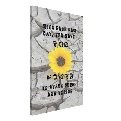 Textured stone background with yellow daisy and quote 'with each new day you have the power to start fresh and thrive'