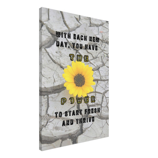 Textured stone background with yellow daisy and quote 'with each new day you have the power to start fresh and thrive'