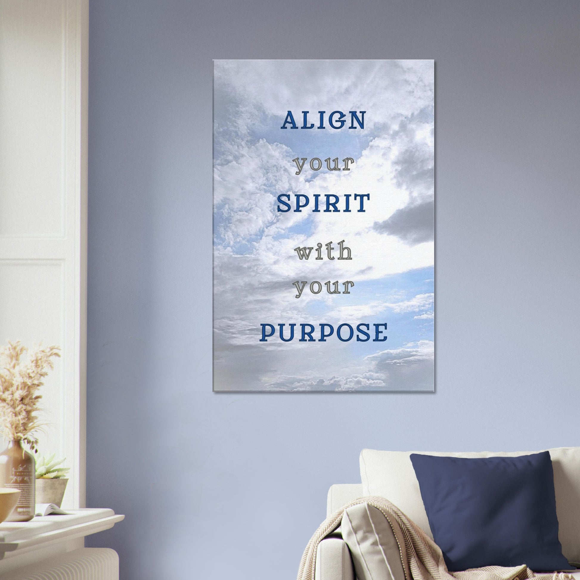 Peaceful canvas with quote about spiritual alignment and blue sky atmosphere