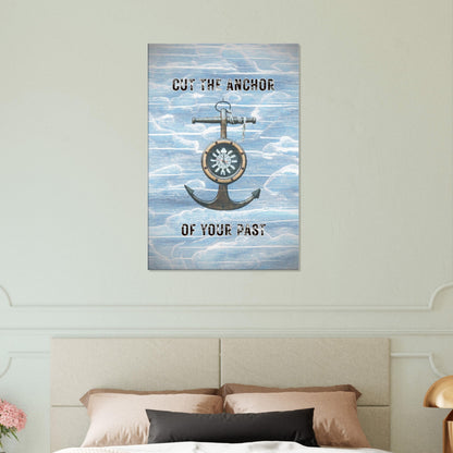 Rustic anchor design centered on pastel cloud background

