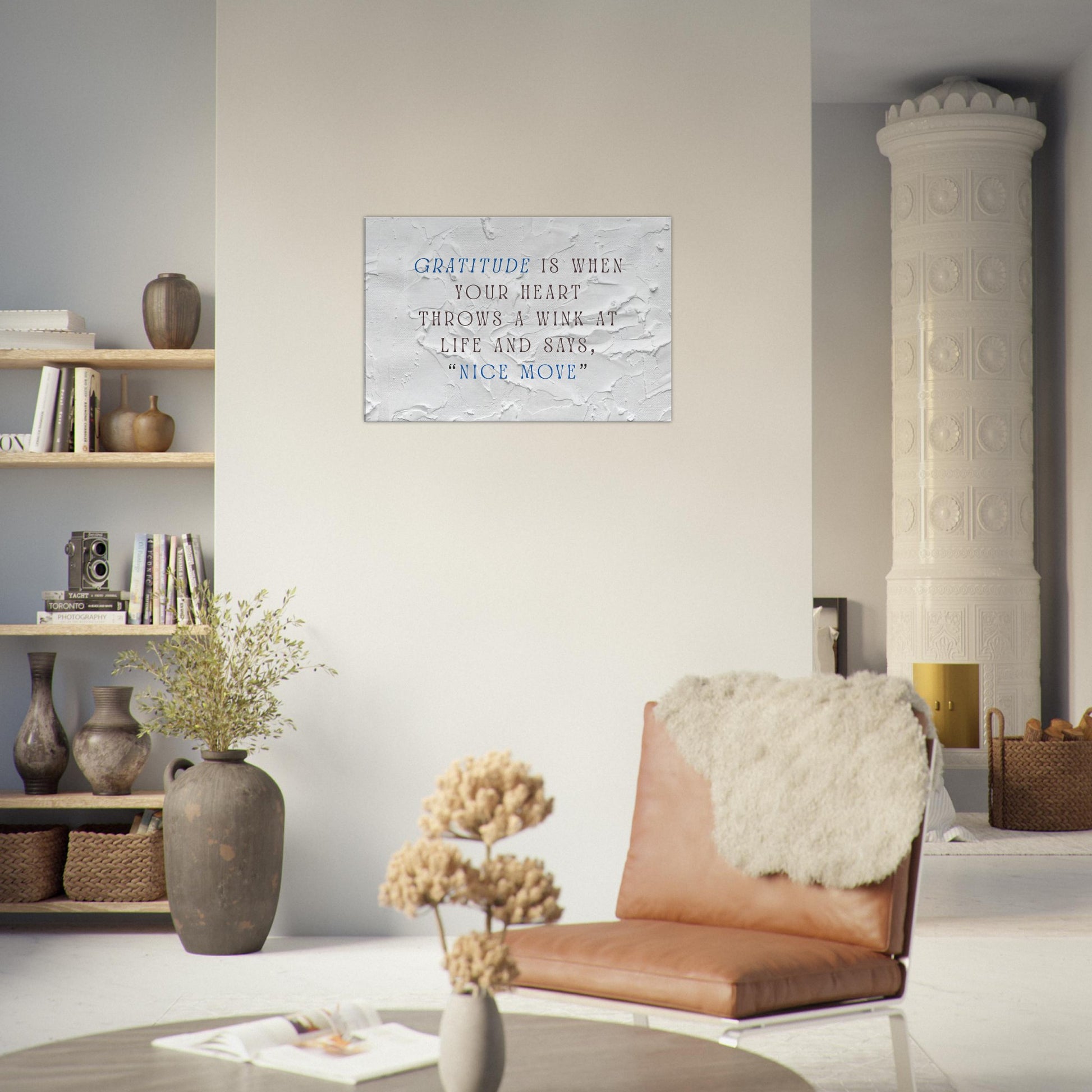 Inspirational quote art with raised background and modern color palette of blue and burgundy


