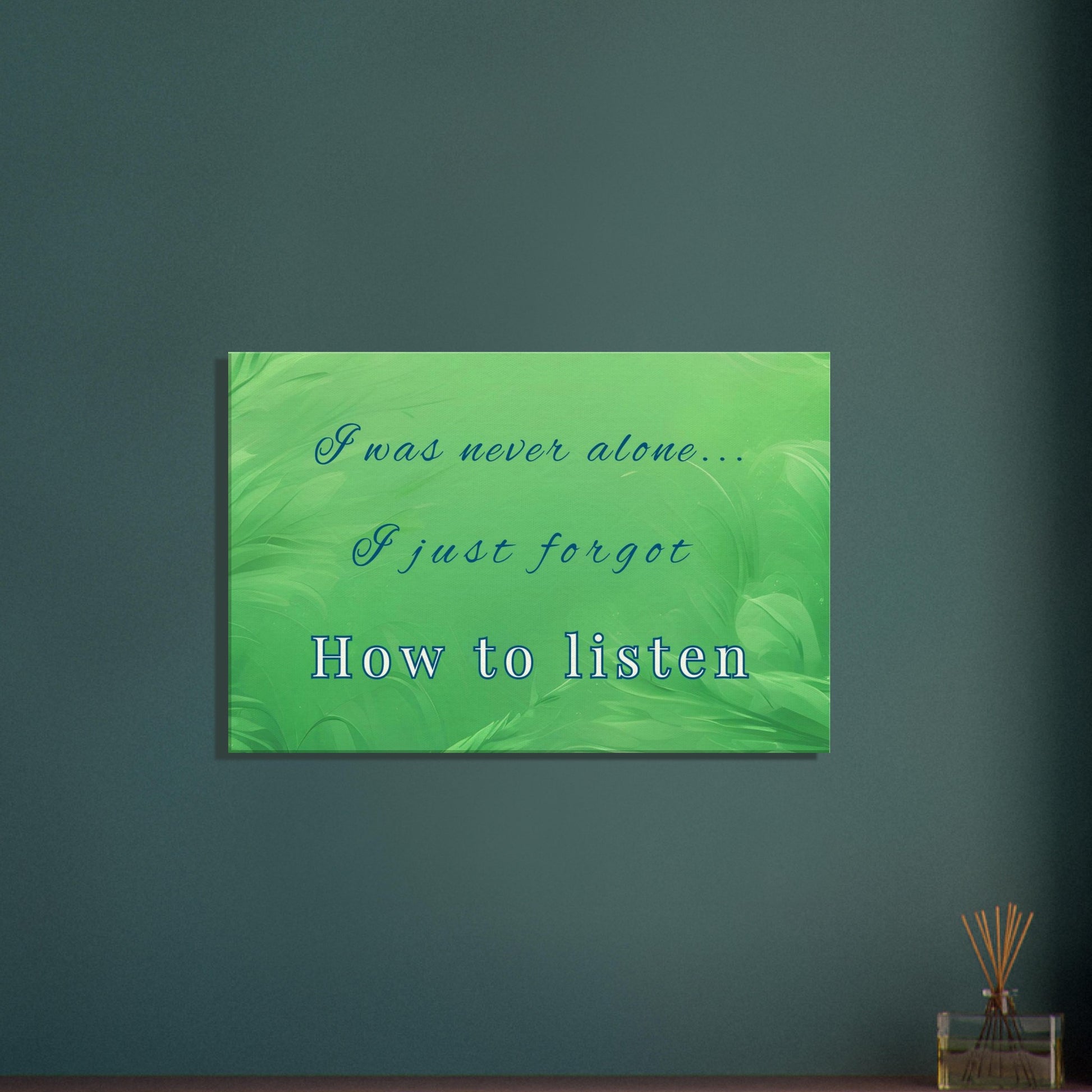 Inspirational wall art with transparent leaf pattern and message of reconnection