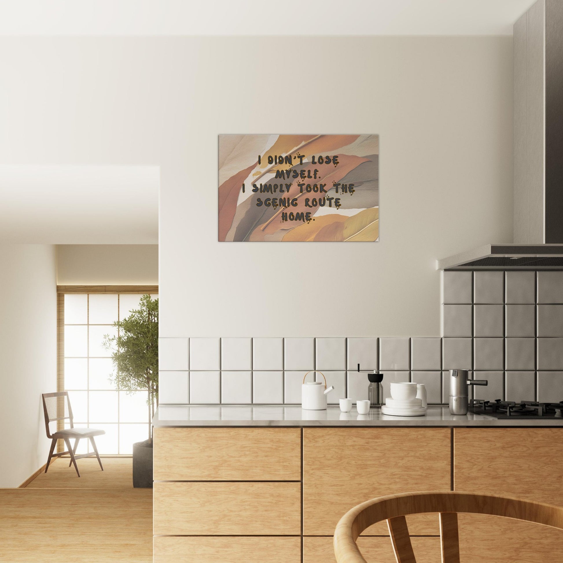 Warm-toned inspirational wall art with vibrant leaf pattern and expressive text about personal growth

