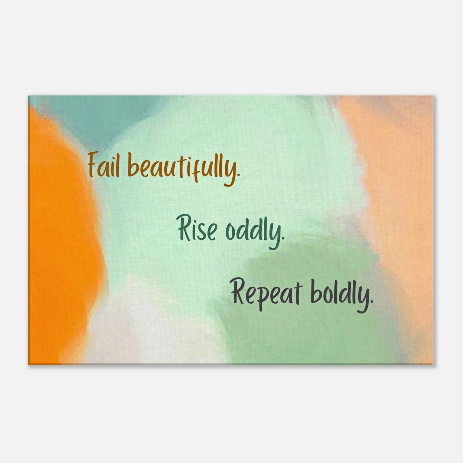 Inspirational wall art with soft orange, green, and white tones

