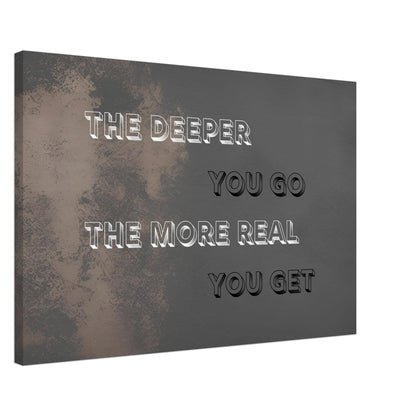 Grunge-style wall art with bold text and message about depth and self-discovery

