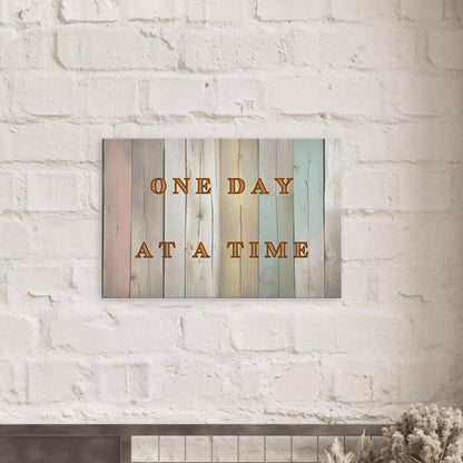 Inspirational wall art with soft wood textures and daily recovery quote