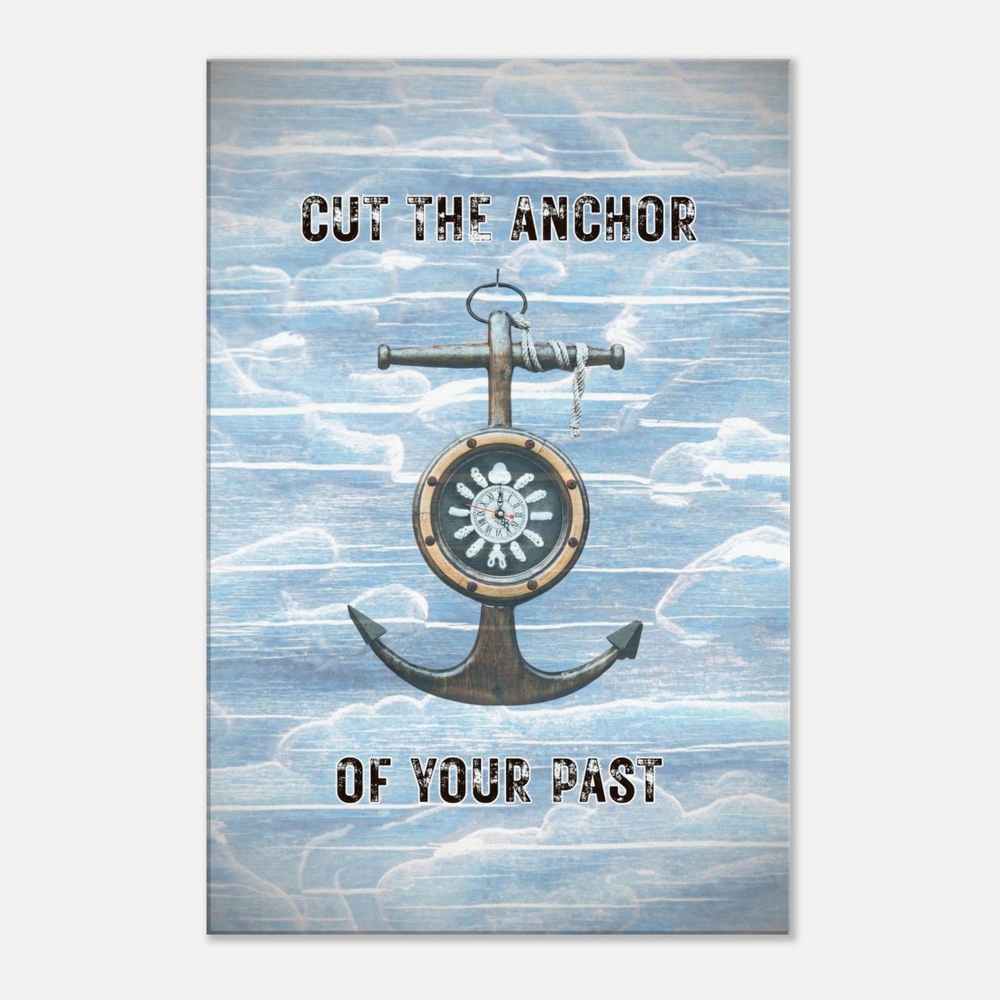 Inspirational quote wall art in calming tones with anchor imagery

