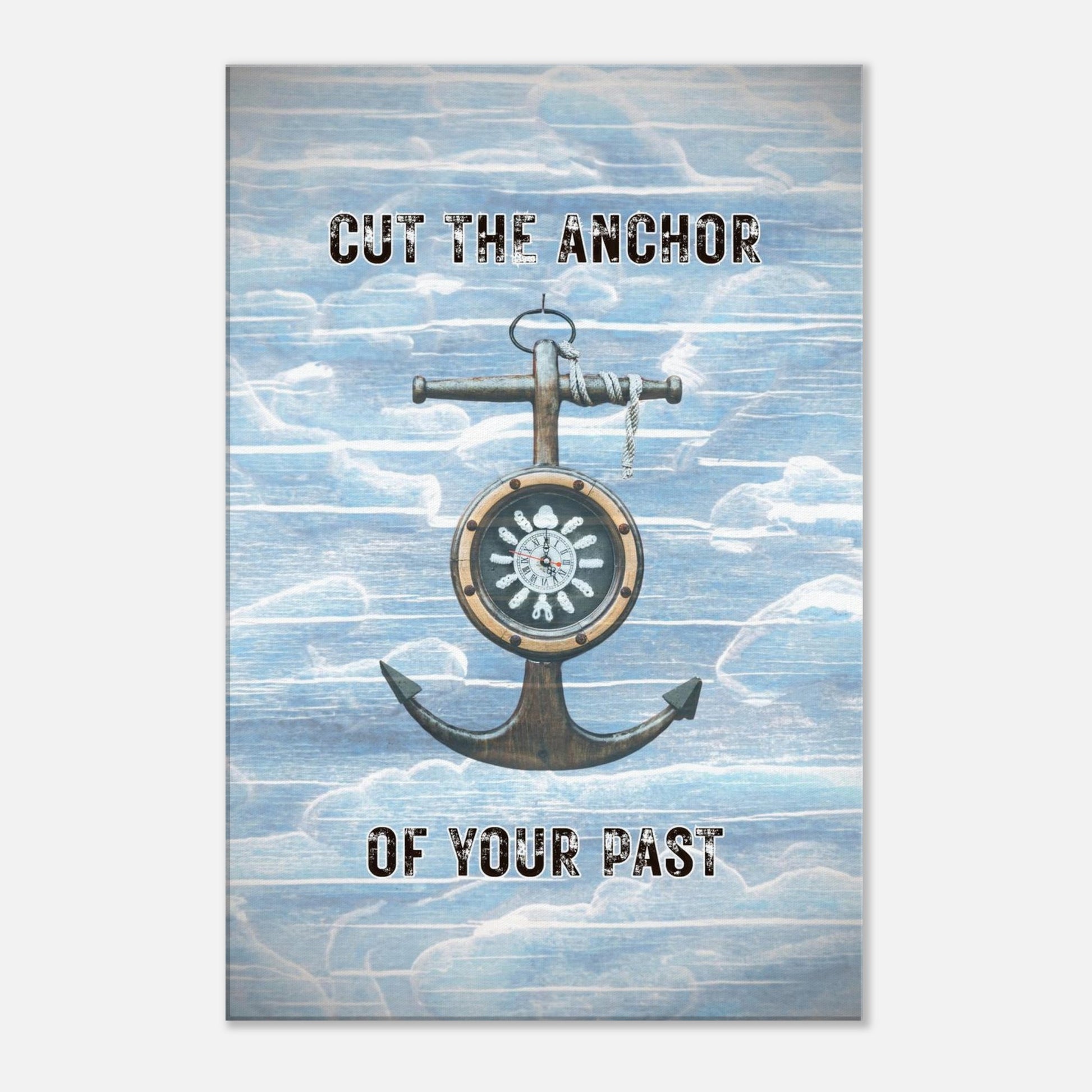 Inspirational quote wall art in calming tones with anchor imagery

