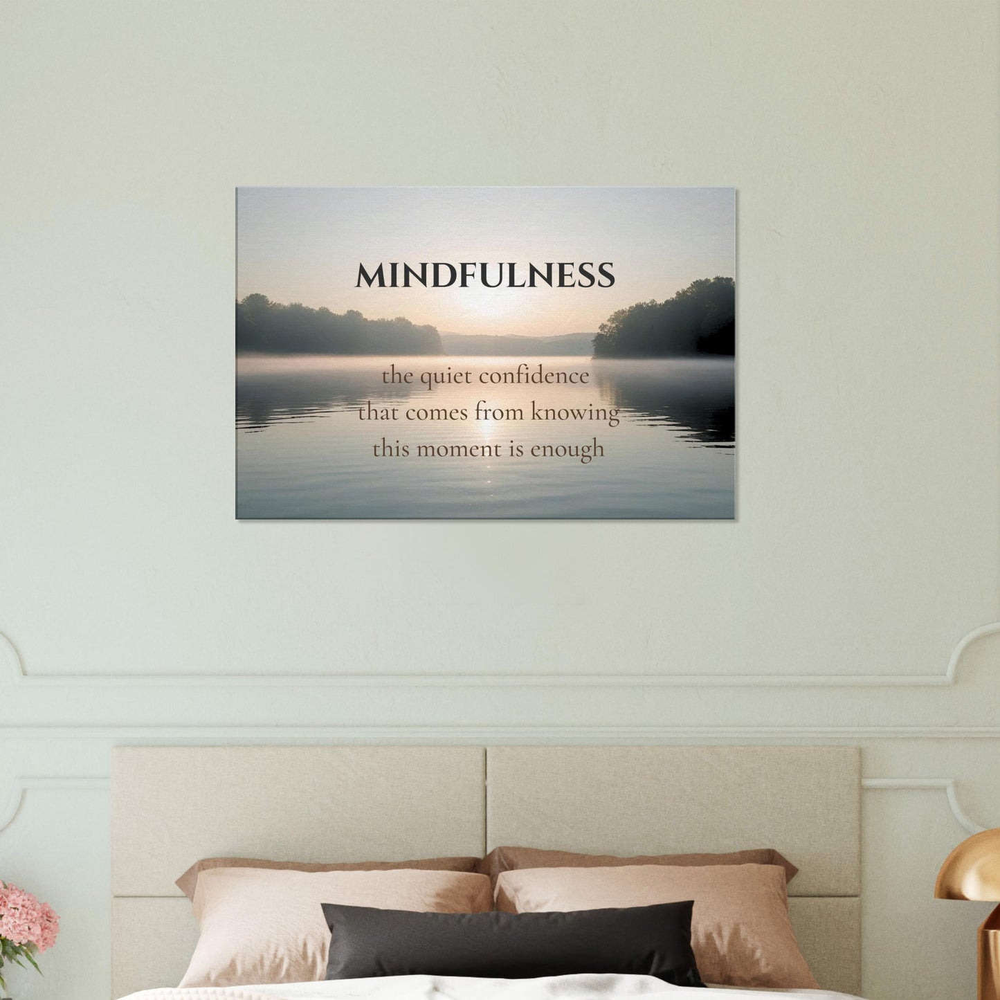 Motivational art print with quote about inner peace and living in the now

