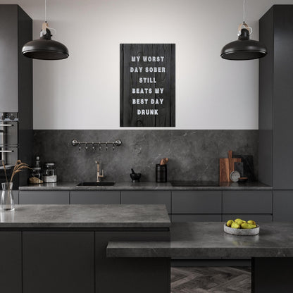 Inspirational recovery canvas with textured dark wood design.