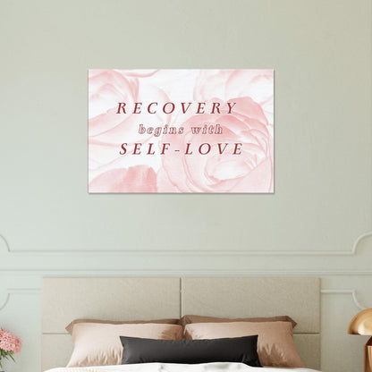 Emotional healing wall art featuring self-love quote and soft floral texture