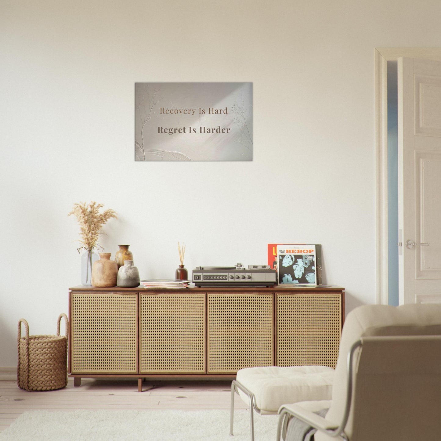 Gentle recovery reminder on canvas with emotional quote and modern natural design

