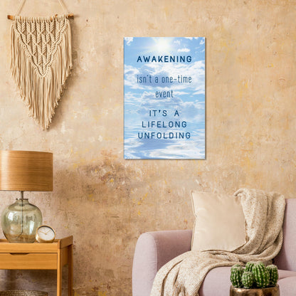 Sobriety canvas wall art with spiritual awakening quote and peaceful ocean reflection

