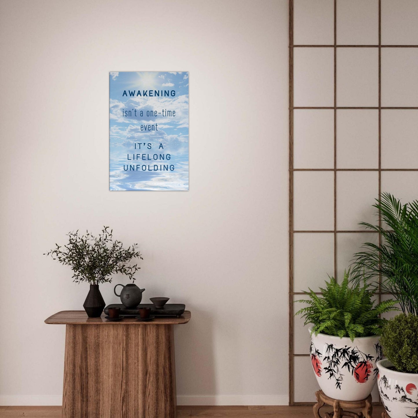 Vertical inspirational sobriety canvas print with message about growth and self-discovery

