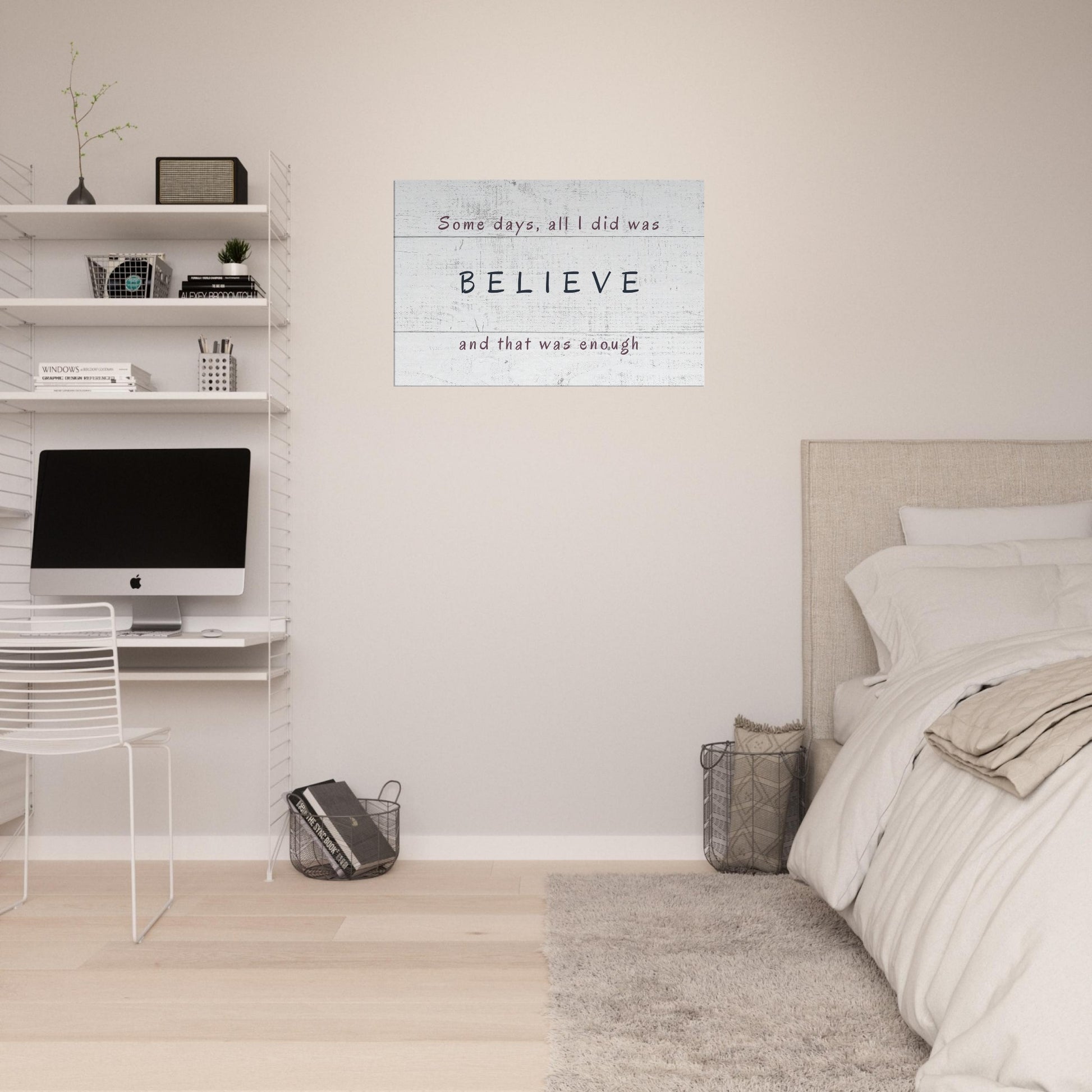 Minimalist inspirational recovery themed canvas wall print with soft red and black typography

