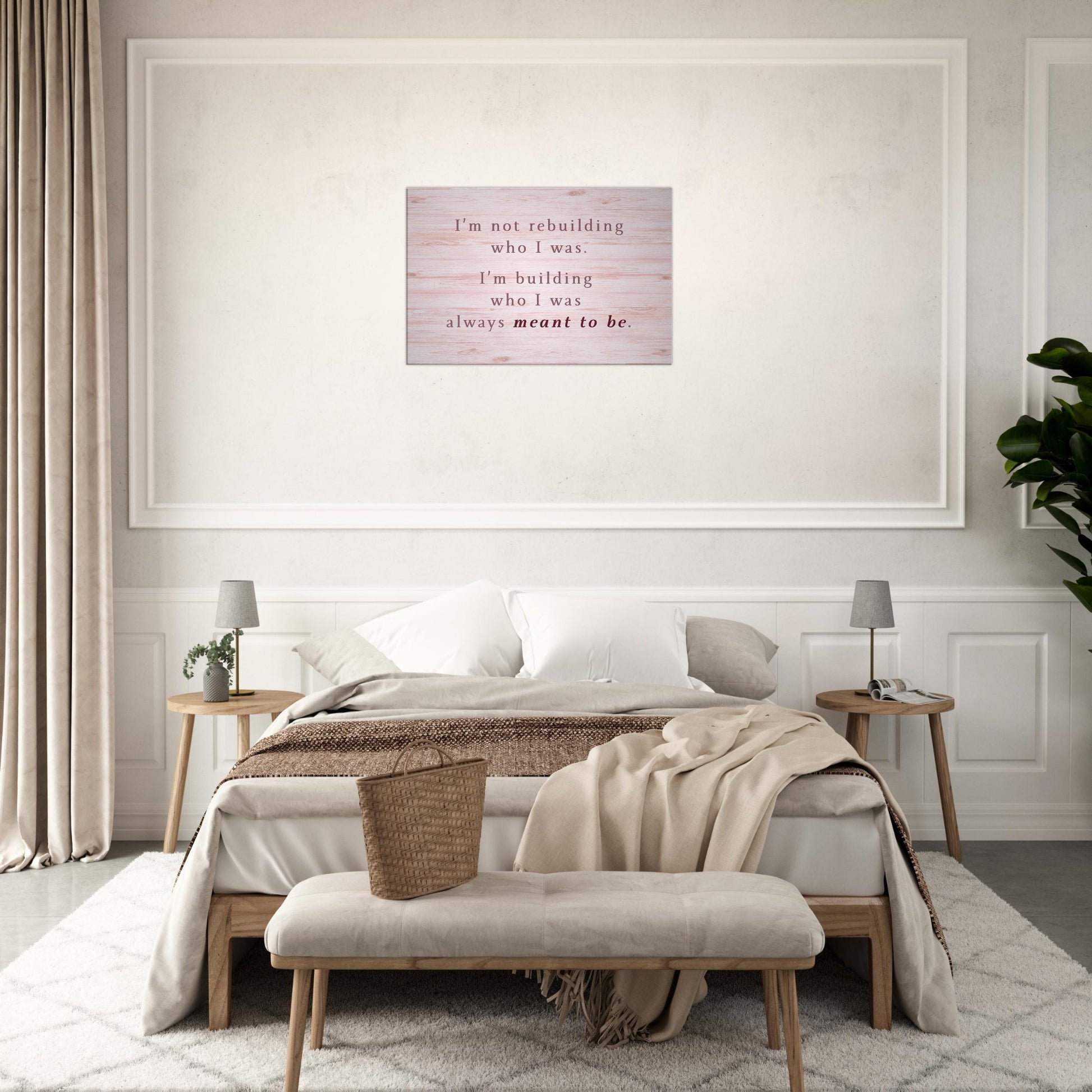 Inspirational sobriety canvas art about self-growth and rebuilding on soft blush wood grain canvas print

