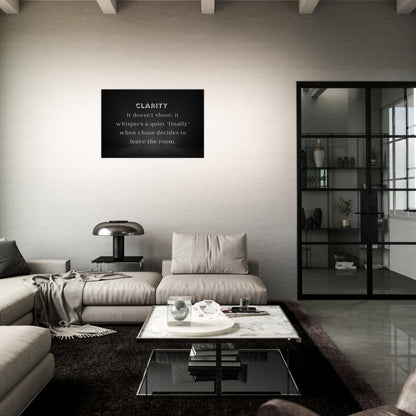 Vertical inspirational sobriety canvas wall print with quote about clarity and inner peace

