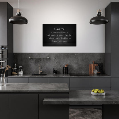 Recovery inspired canvas print on elegant black and gray background with honest quote on mental stillness

