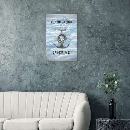 Nautical recovery canvas quote print with wooden anchor and inspiring message about healing and letting go

