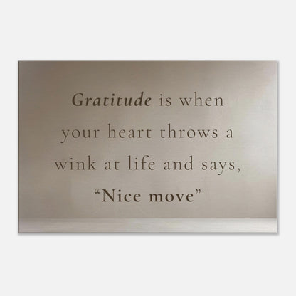 Inspirational sobriety canvas wall art with gratitude quote on warm neutral background, ideal for recovery spaces

