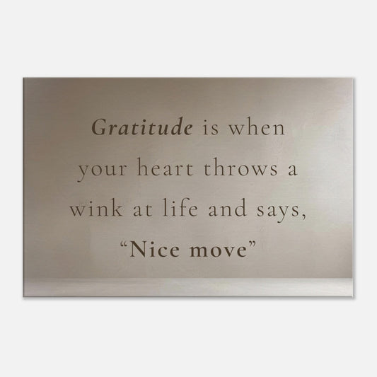 Inspirational sobriety canvas wall art with gratitude quote on warm neutral background, ideal for recovery spaces

