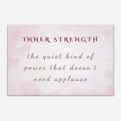 Inspirational sobriety canvas art with “Inner Strength” quote on quiet power, in blush watercolor tones

