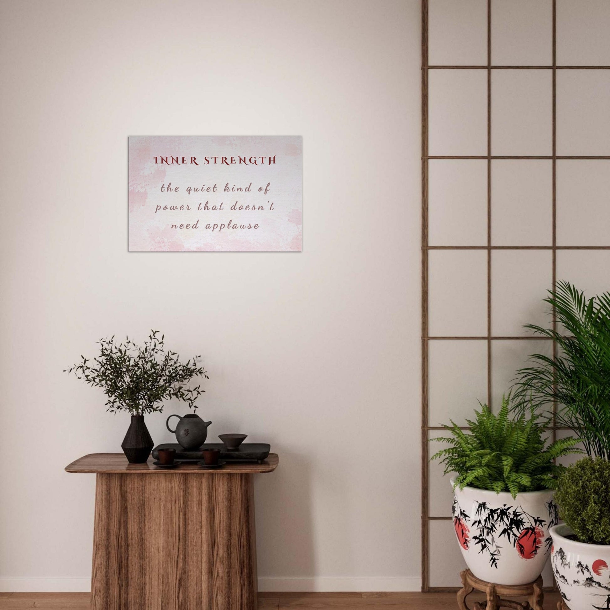 Blush pink recovery canvas wall print with handwritten quote about inner strength and gentle resilience

