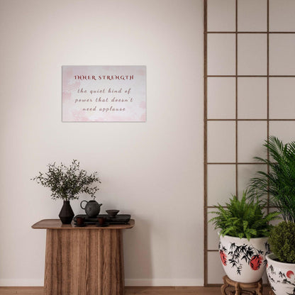 Blush pink recovery canvas wall print with handwritten quote about inner strength and gentle resilience

