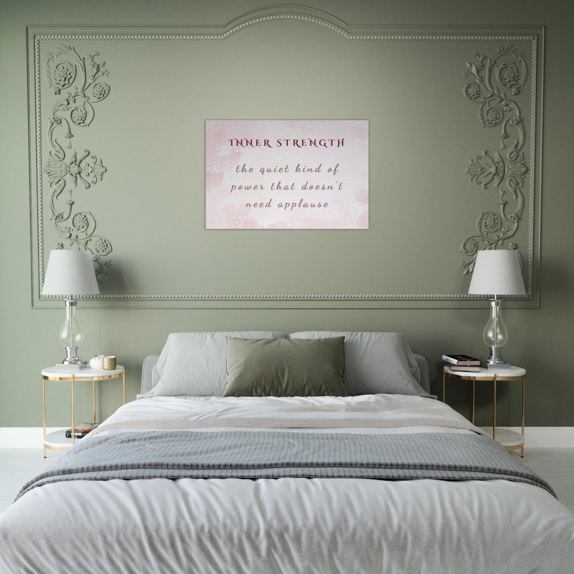 Recovery inspired canvas art with empowering quote on quiet strength and self-worth

