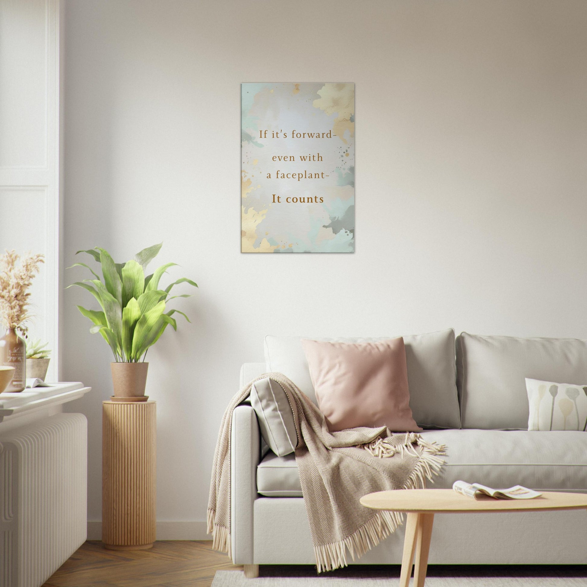 Stylish motivational sobriety wall art with elegant gold design and message about persistence

