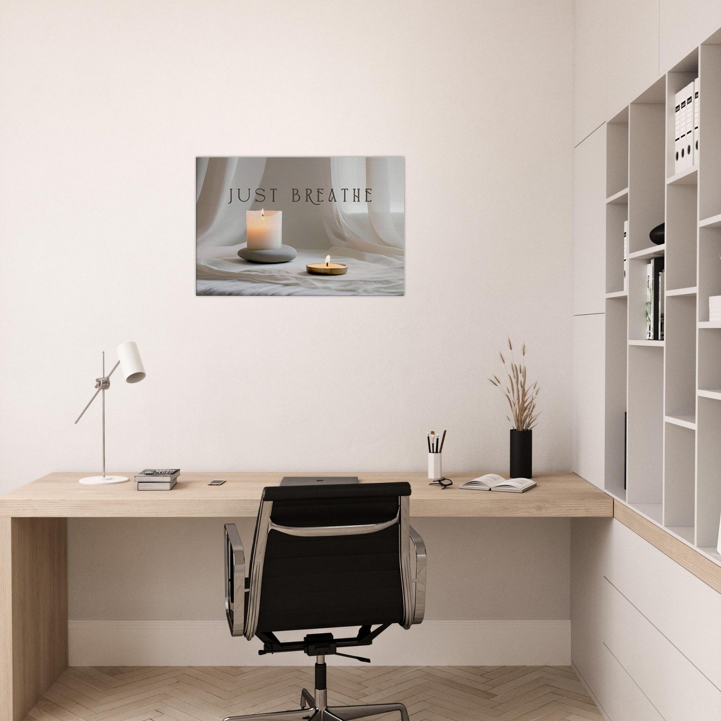 Peaceful recovery print with gentle candle glow and linen backdrop