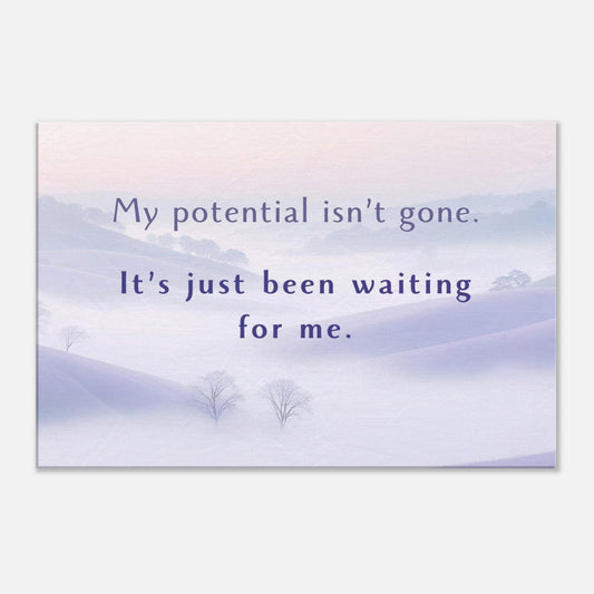 Sobriety canvas wall art with inspirational quote about rediscovering potential and self-worth

