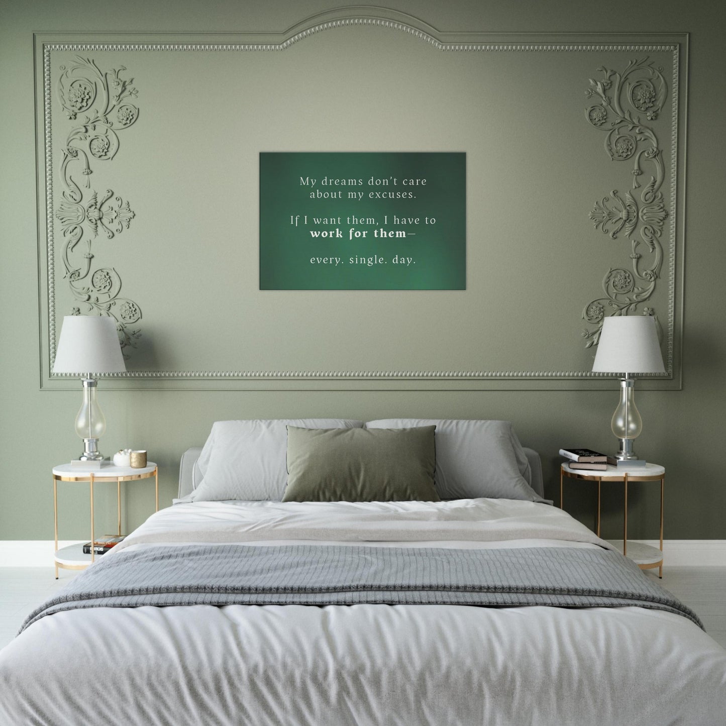 Motivated recovery canvas wall print encouraging daily action to chase your dreams with white serif text

