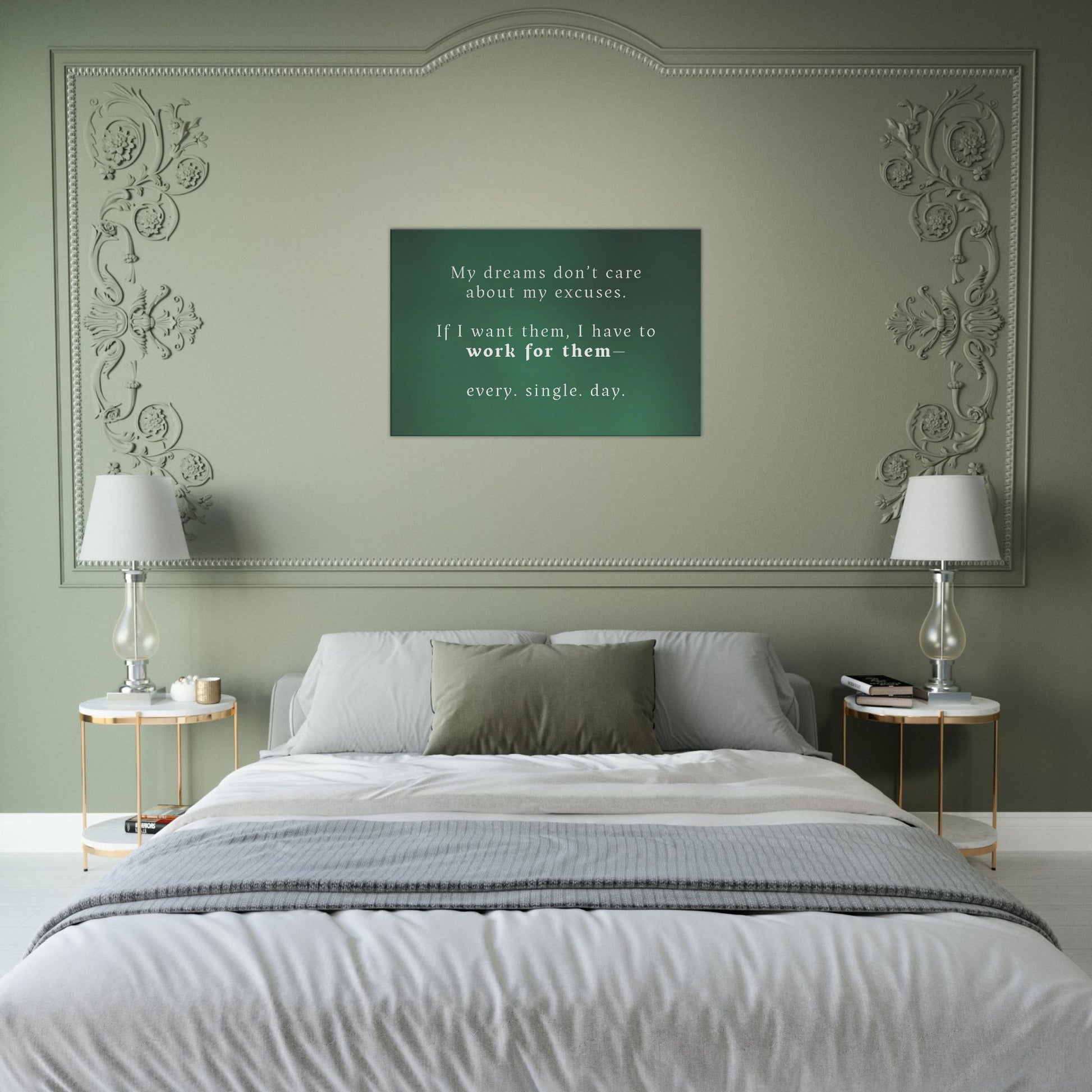Motivated recovery canvas wall print encouraging daily action to chase your dreams with white serif text

