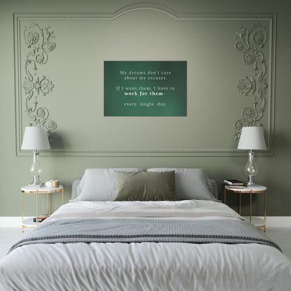 Motivated recovery canvas wall print encouraging daily action to chase your dreams with white serif text

