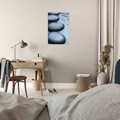 Recovery inspired quote print with blue-gray river stones and peaceful water ripples

