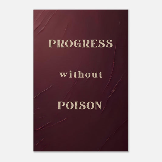 Recovery canvas wall art with bold quote “Progress Without Poison” on deep burgundy abstract background.