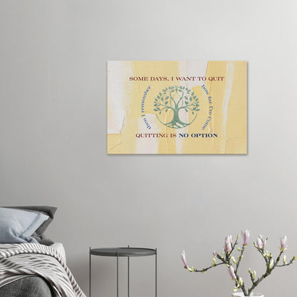 Recovery motivated canvas art featuring red and blue text on yellow textured background

