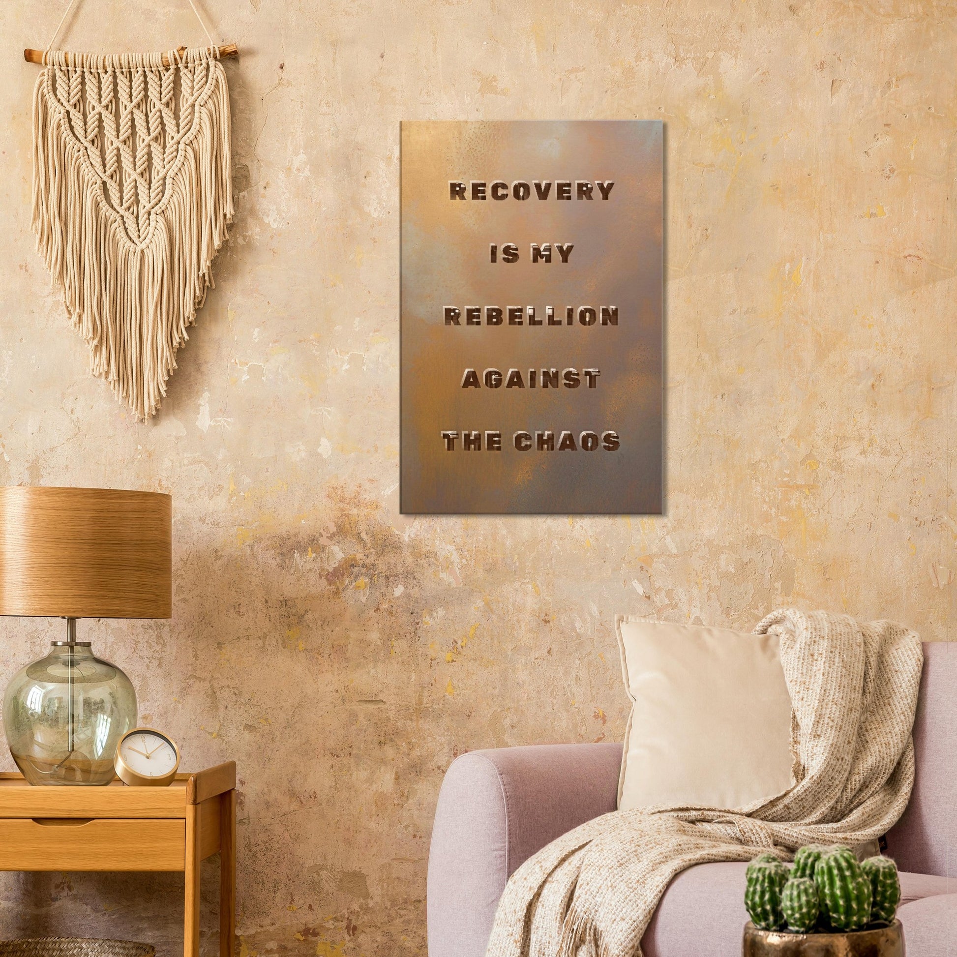 Bold sobriety quote canvas about addiction recovery and reclaiming peace from inner strength