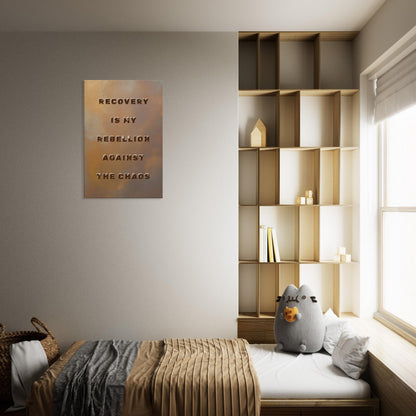 Inspirational sobriety quote on textured bronze background for mental health and healing decor

