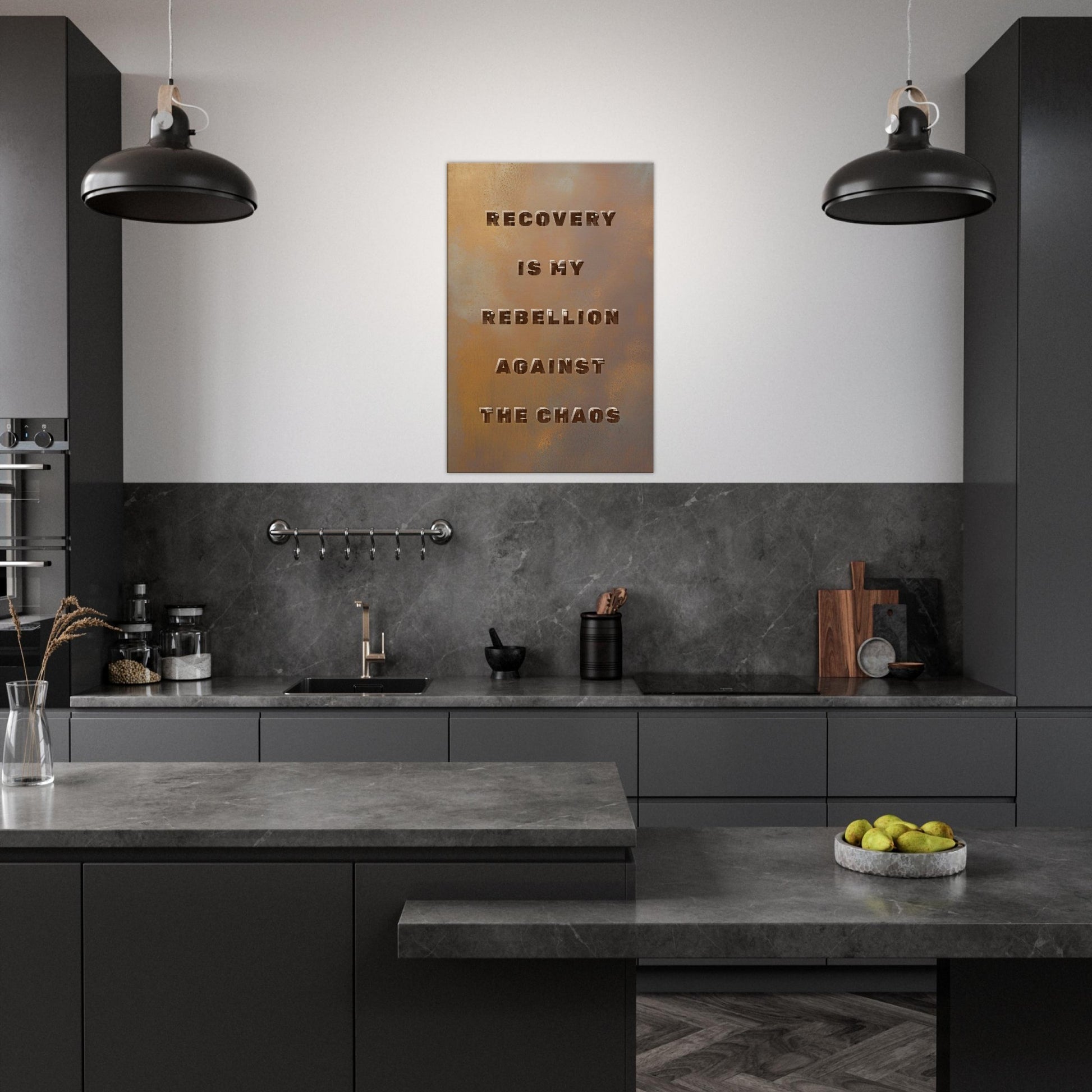 Powerful recovery affirmation in industrial-style design for strength, resilience, and personal growth

