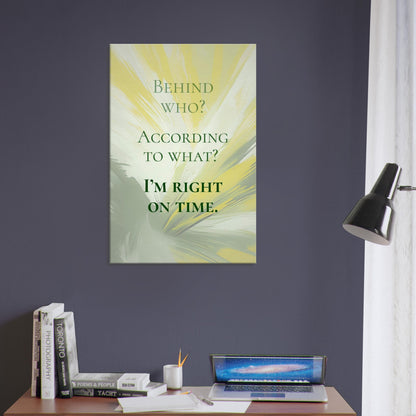 Sobriety canvas wall art with quote of affirmation on an abstract light yellow and green brush strokes print