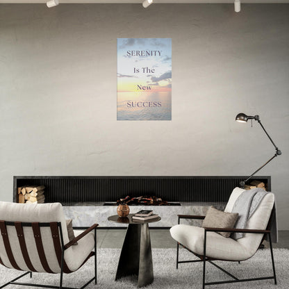 Recovery-themed wall art with calming quote and a golden sunset with tranquil ocean background

