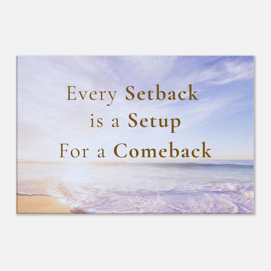 Recovery motivated quote canvas wall art with beach sunrise and bold comeback message

