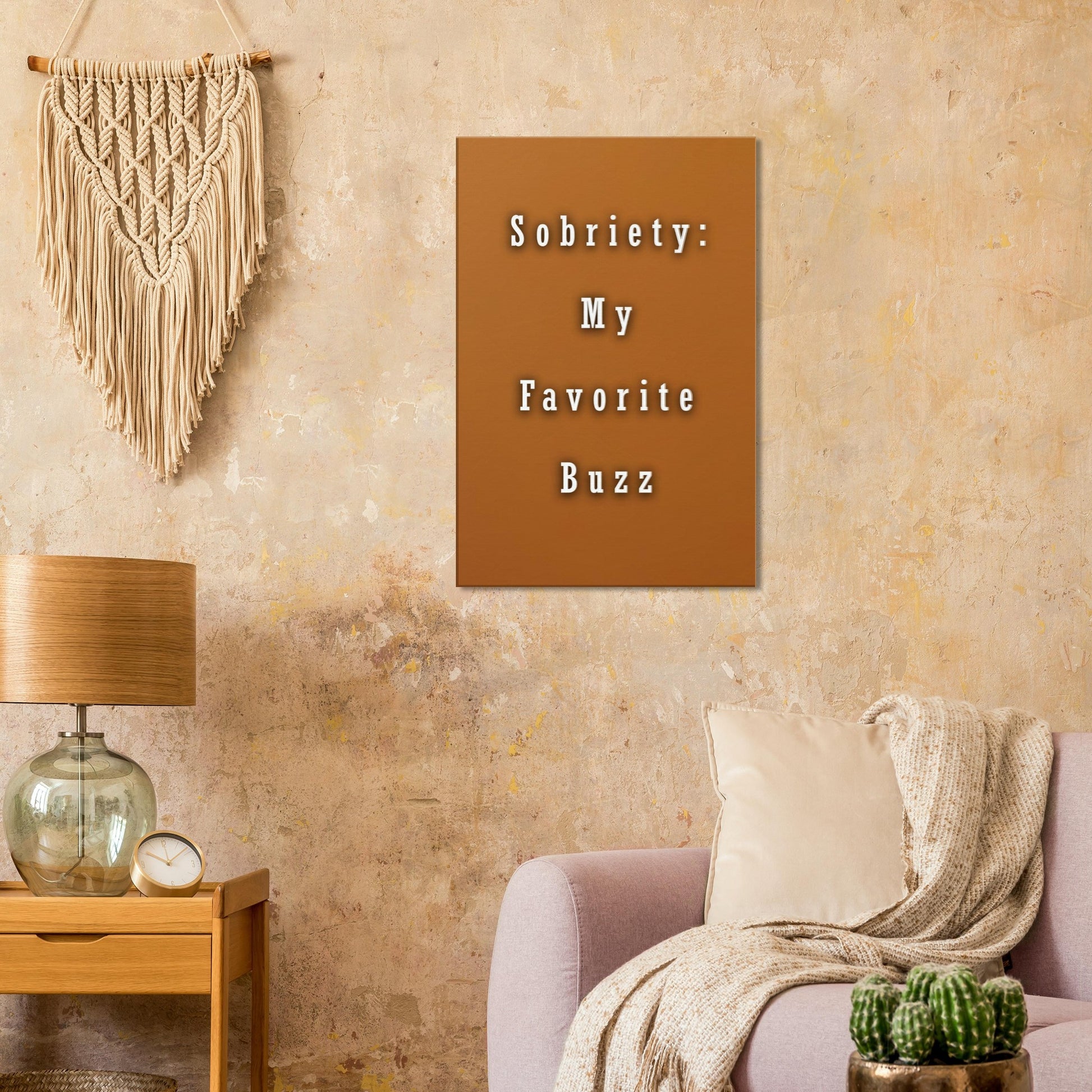 Amber sobriety wall art with crisp shadowed text for a modern look.

