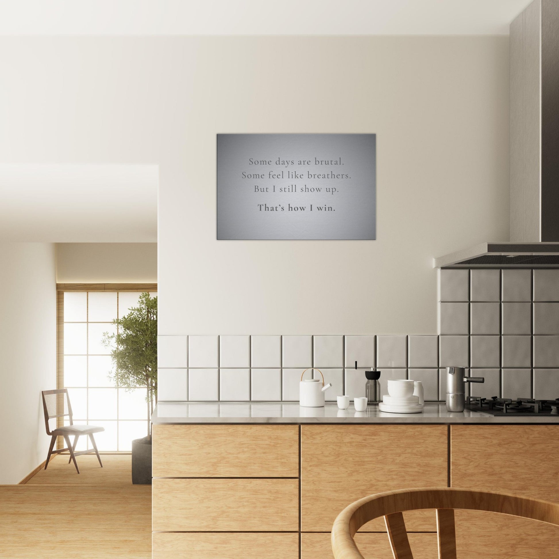 recovery canvas wall print featuring motivational affirmation in first-person style on light charcoal backdrop

